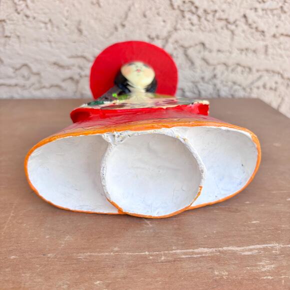 VTG Mexican Folk Art Doll-Big Eyes Papier Mâché Figurine-Hand Painted 60s–70s - Picture 7 of 8